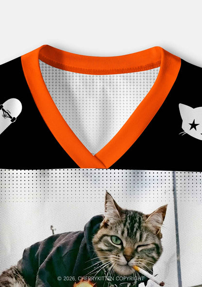 Smoking Cat Skateboard Y2K Crop Sport Jersey Shirts Cherrykitten