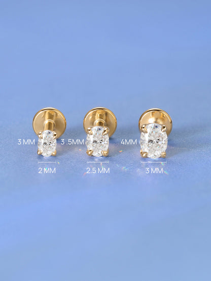 KOSINER 14K Solid Gold Oval Lab-Grown Diamond Flat Back Stud