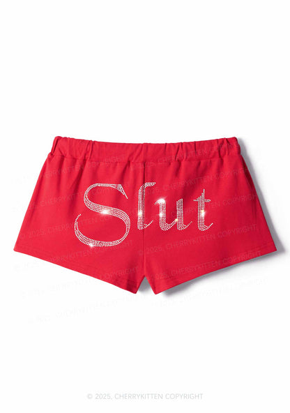 Rhinestone Slxt Y2K Drawstring Mini Shorts Cherrykitten