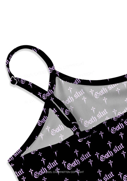 Halloween Pink Goth Slxt Y2K Print Slip Dress Cherrykitten