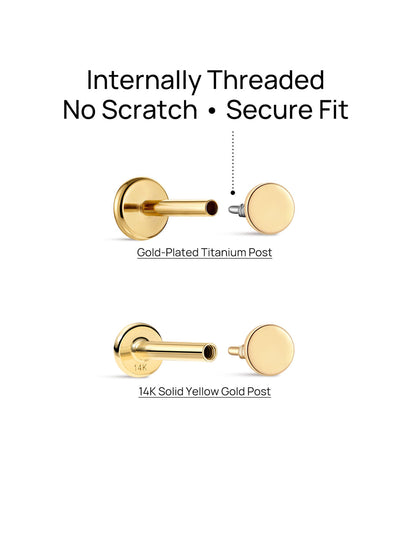 KOSINER 14K Solid Gold Minimalist Disc-shaped Flat Back Stud