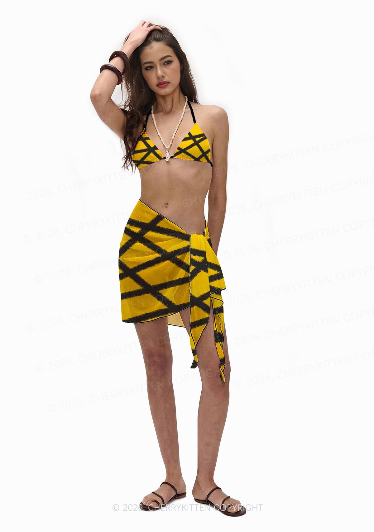 Halloween Yellow Strap Y2K Print Bikini Set Cherrykitten
