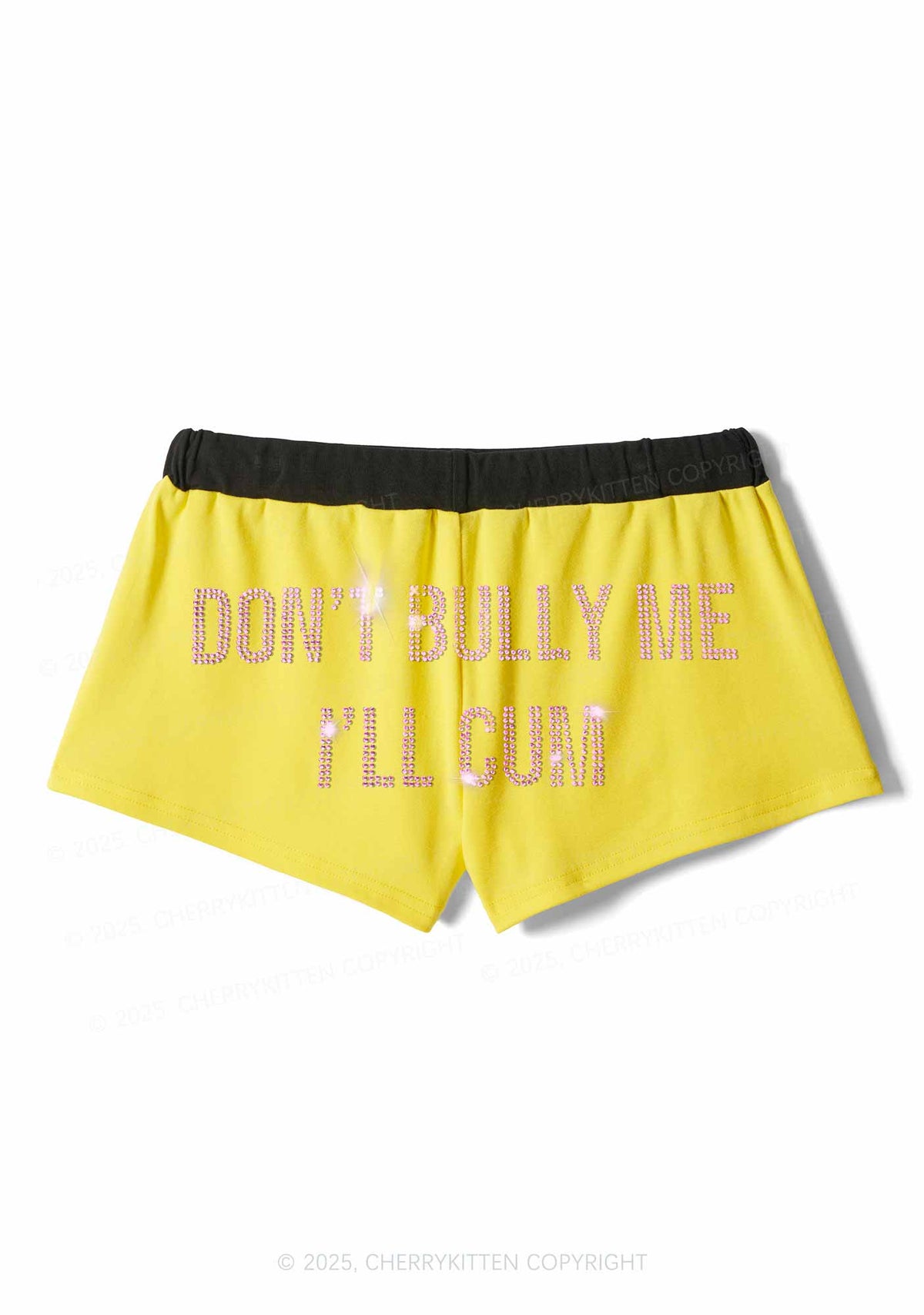 Rhinestone Dont Bully Me Y2K Drawstring Mini Shorts Cherrykitten