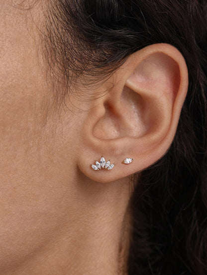 KOSINER 14K Solid Gold Delicate Marquise Crown Flat Back Stud