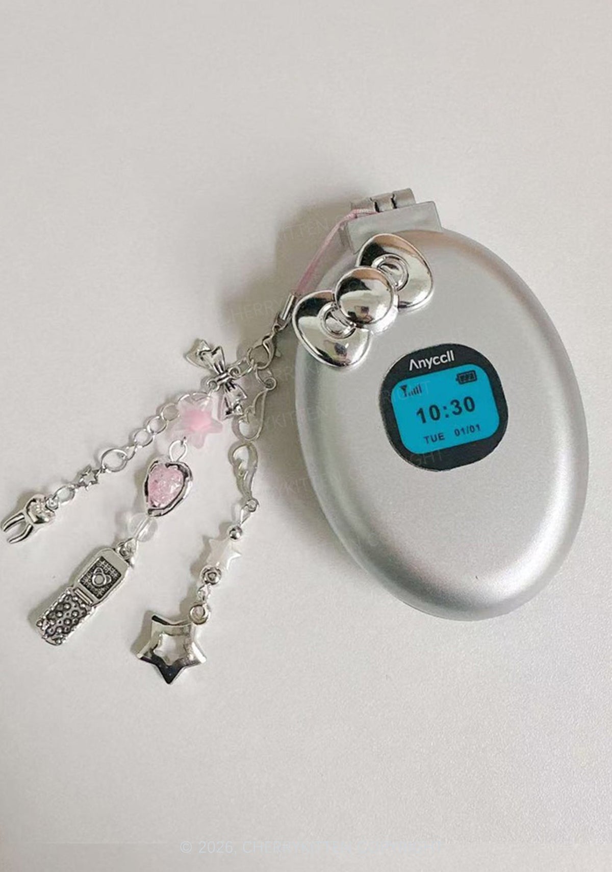 1pc Y2K Retro Simulation Flip Phone Mini Portable Folding Comb Mirror Cherrykitten