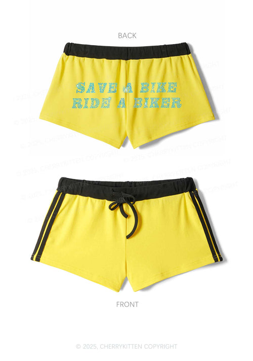 Rhinestone Save Bike Ride Biker Y2K Drawstring Mini Shorts Cherrykitten