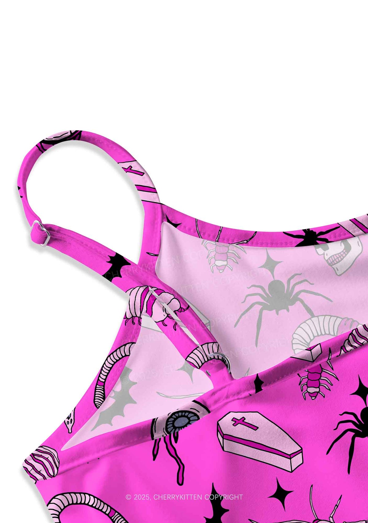 Halloween Goth Pink Party Y2K Print Slip Dress Cherrykitten