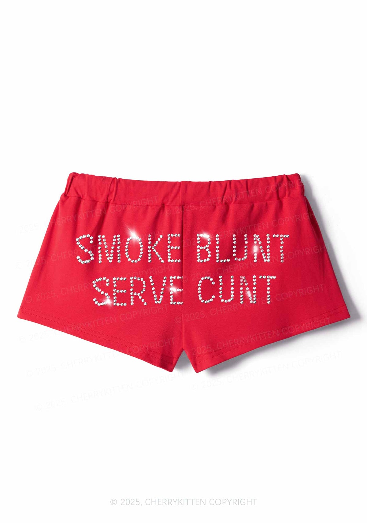 Rhinestone Smoke Blunt Y2K Drawstring Mini Shorts Cherrykitten