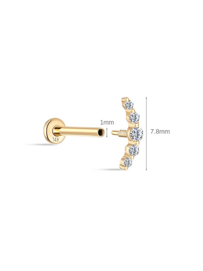 KOSINER 14K Solid Gold Dainty Pave Crescent Flat Back Stud