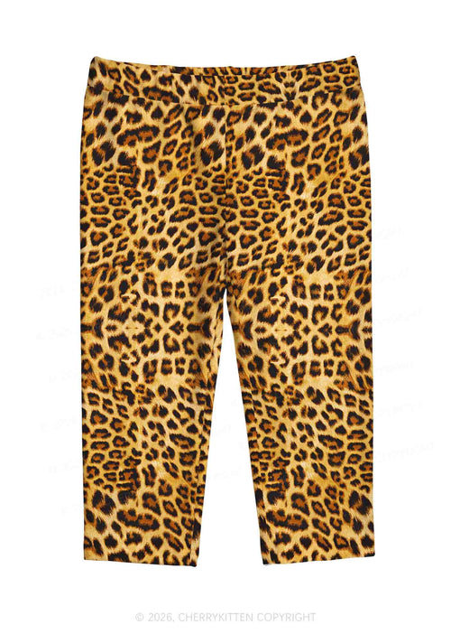 Brown Leopard Y2K Print Capri Pants Cherrykitten