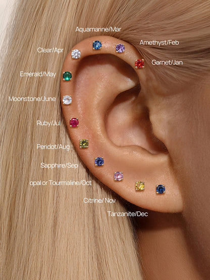 KOSINER 14K Solid Gold Birthstone Flat Back Stud