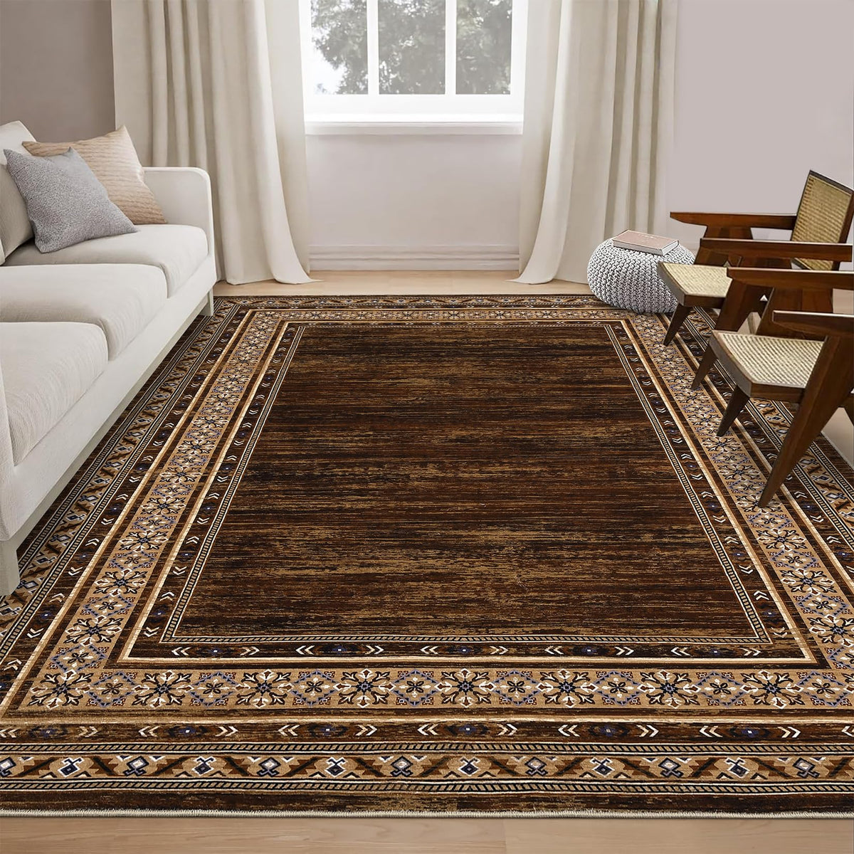 8x10 Red Brown Geometric Area Rug, Washable Non-Slip