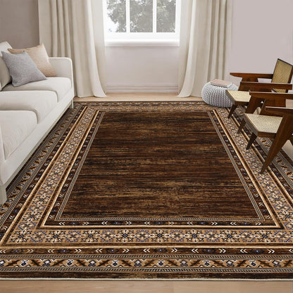 8x10 Red Brown Geometric Area Rug, Washable Non-Slip