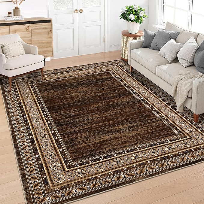 8x10 Red Brown Geometric Area Rug, Washable Non-Slip