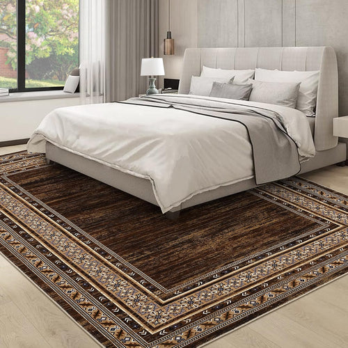 8x10 Red Brown Geometric Area Rug, Washable Non-Slip