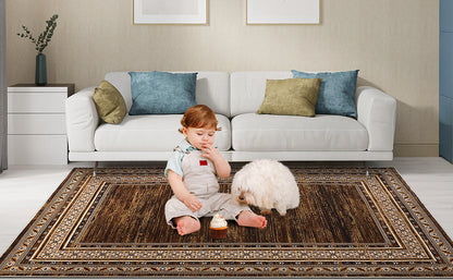 8x10 Red Brown Geometric Area Rug, Washable Non-Slip