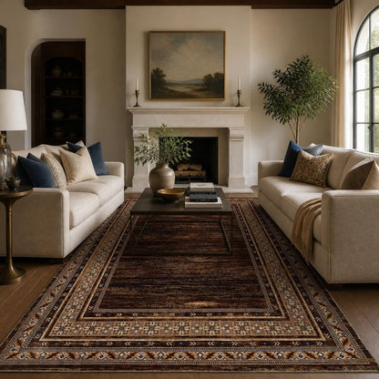 8x10 Red Brown Geometric Area Rug, Washable Non-Slip