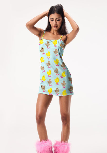 Chicks In Pink High Heels Y2K Print Slip Dress Cherrykitten