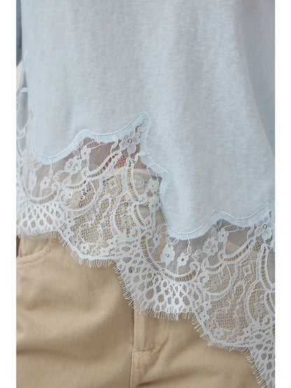Slub Knit Lace Hem Tee
