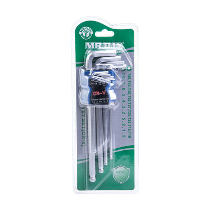 (MR.DIY)  Extralong Ball Point Hex Key Set CR-V (9pcs)