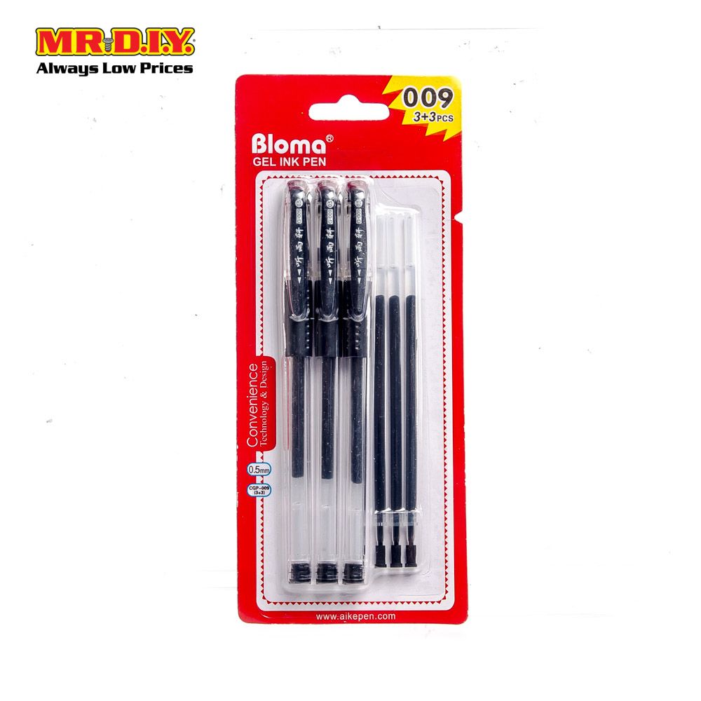 (MR.DIY) Bloma Black Gel Ink Pen 0.5mm (3+3 pcs)