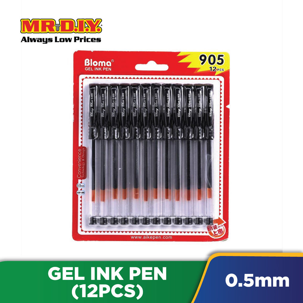 (MR.DIY) Bloma Black Gel Ink Pen 0.5mm (12 pcs)
