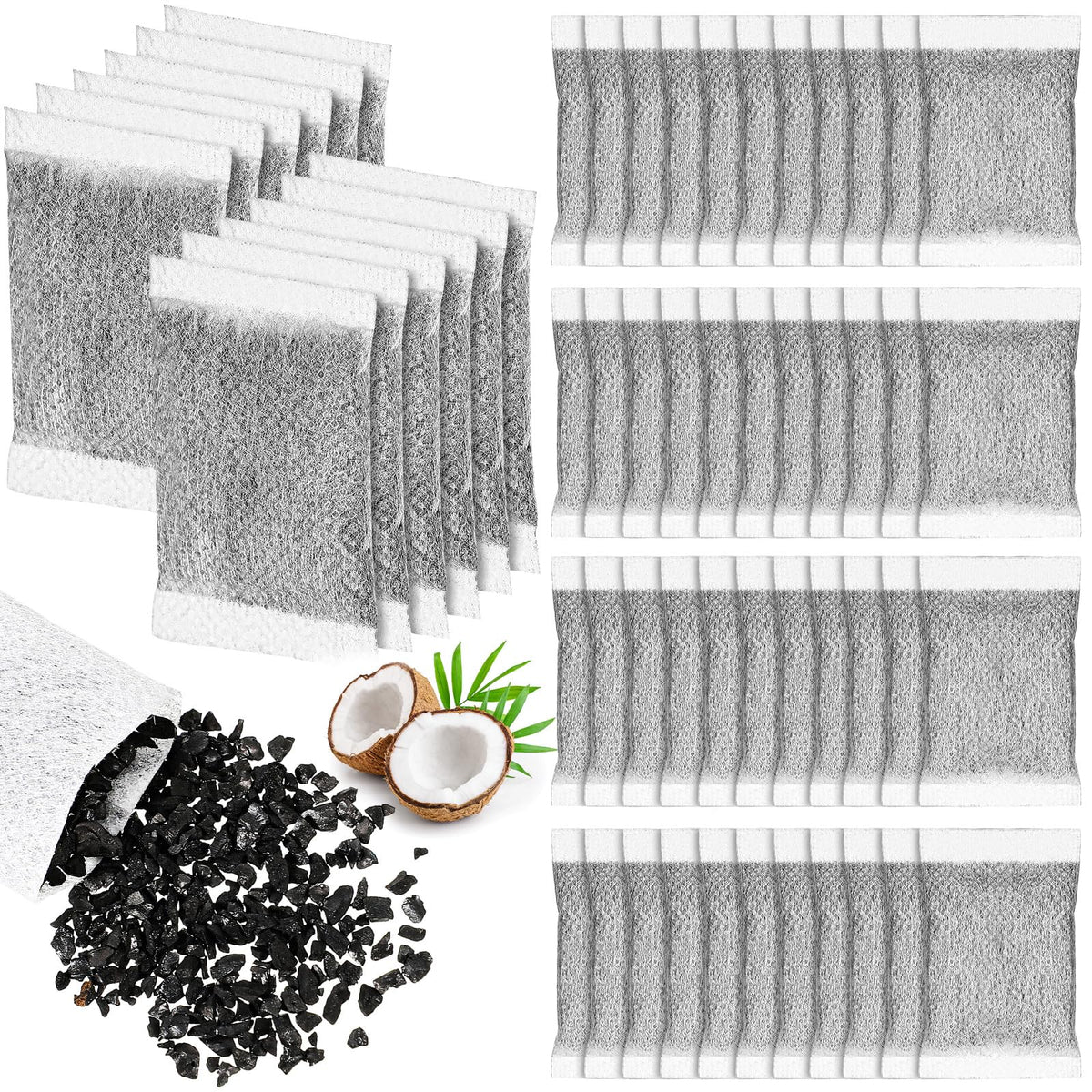 Lounsweer 100 Pcs Activated Charcoal Water Filter Coconut Shell Distiller Filters Activated Charcoal Sachets for Most Replacement Countertop Water Distillers