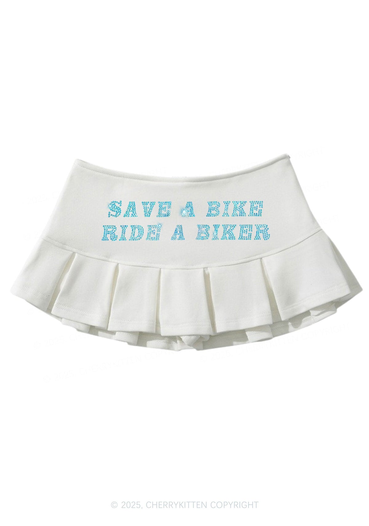 Rhinestone Save Bike Ride Biker Y2K Mini Pleated Skirts Cherrykitten