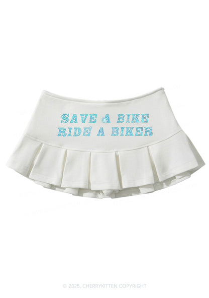 Rhinestone Save Bike Ride Biker Y2K Mini Pleated Skirts Cherrykitten