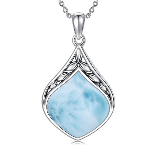 HPQQ Larimar Necklace for Women Sterling Silver Teardrop Vintage Natural Blue Stone Pendant Necklace Larimar Jewelry Valentines Day Birthday Gifts for Women Her