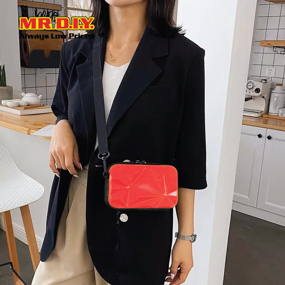 (MR.DIY) Geometric Hardcase Shoulder Bag with Strap - RED - Color Series