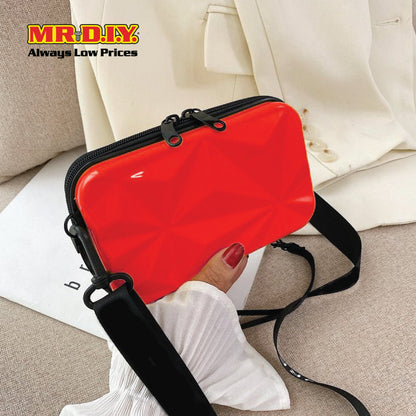 (MR.DIY) Geometric Hardcase Shoulder Bag with Strap - RED - Color Series
