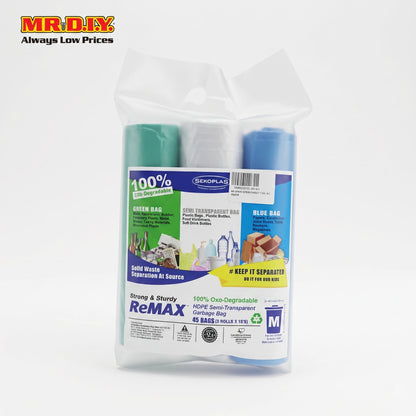 SEKOPLAS ReMAX HDPE Semi-Transparent Garbage Bag M Size (3 x 15pcs)
