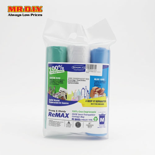 SEKOPLAS ReMAX HDPE Semi-Transparent Garbage Bag M Size (3 x 15pcs)
