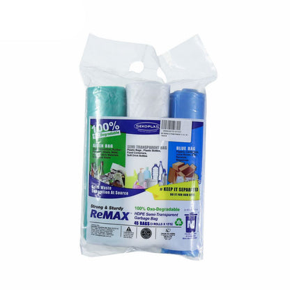 SEKOPLAS ReMAX HDPE Semi-Transparent Garbage Bag M Size (3 x 15pcs)