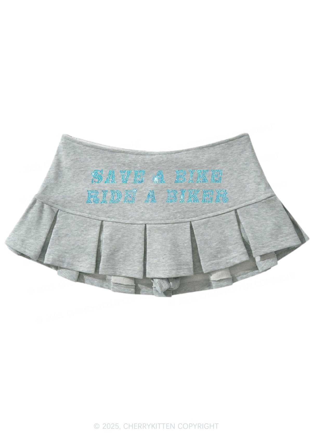 Rhinestone Save Bike Ride Biker Y2K Mini Pleated Skirts Cherrykitten
