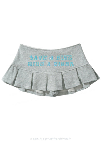 Rhinestone Save Bike Ride Biker Y2K Mini Pleated Skirts Cherrykitten