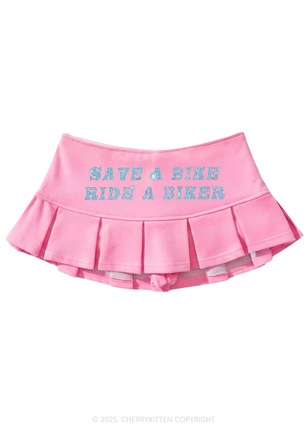 Rhinestone Save Bike Ride Biker Y2K Mini Pleated Skirts Cherrykitten