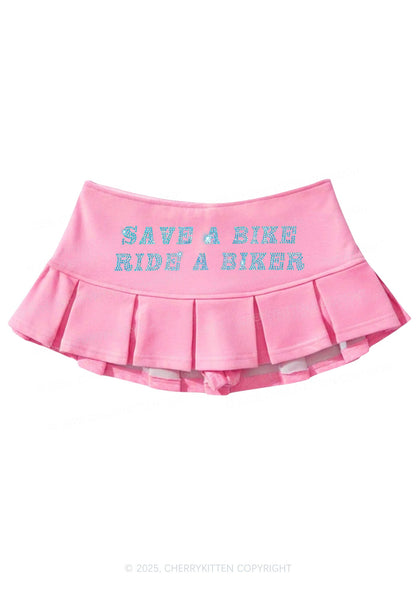 Rhinestone Save Bike Ride Biker Y2K Mini Pleated Skirts Cherrykitten