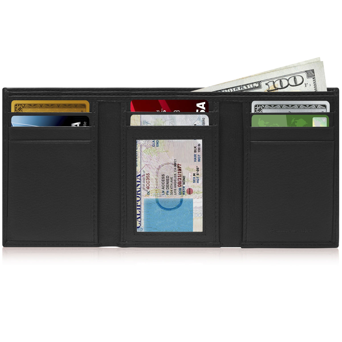 Genuine Leather Trifold Wallet – ID Window, RFID Blocking
