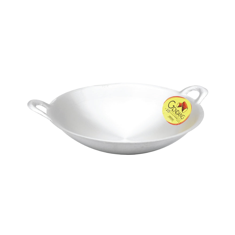 GENDANG Polished Aluminium Cooking Wok Double Handle 10"