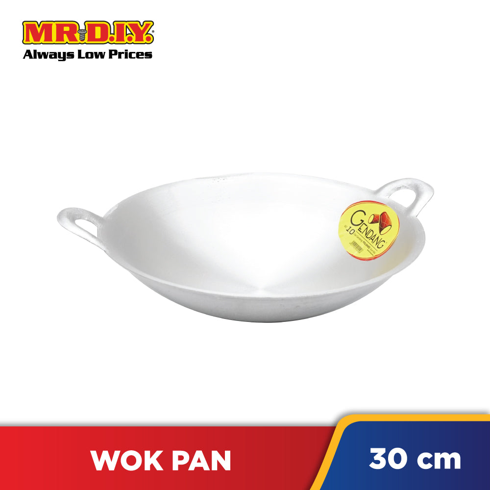 GENDANG Polished Aluminium Cooking Wok Double Handle 10"