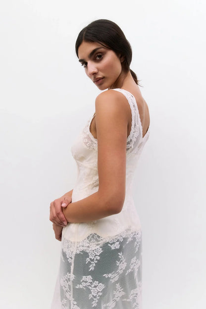 Jennifer Sheer Lace Dress - Cream