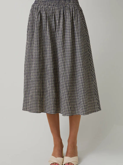 Navy Plaid Midi Skirt
