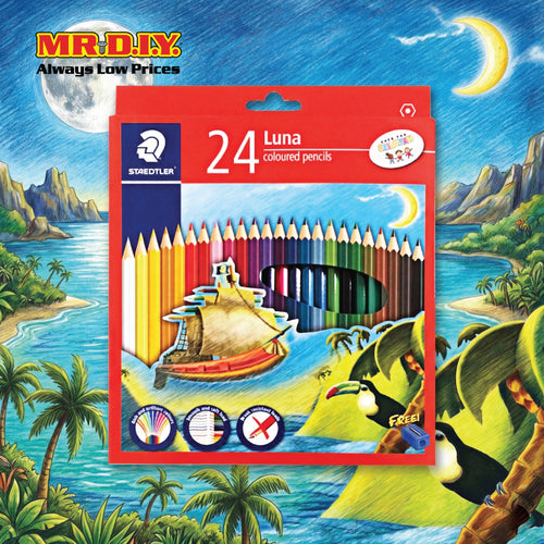 Luna 24-Colour Hexagonal Coloured Pencils Set (With Free Sharpener)