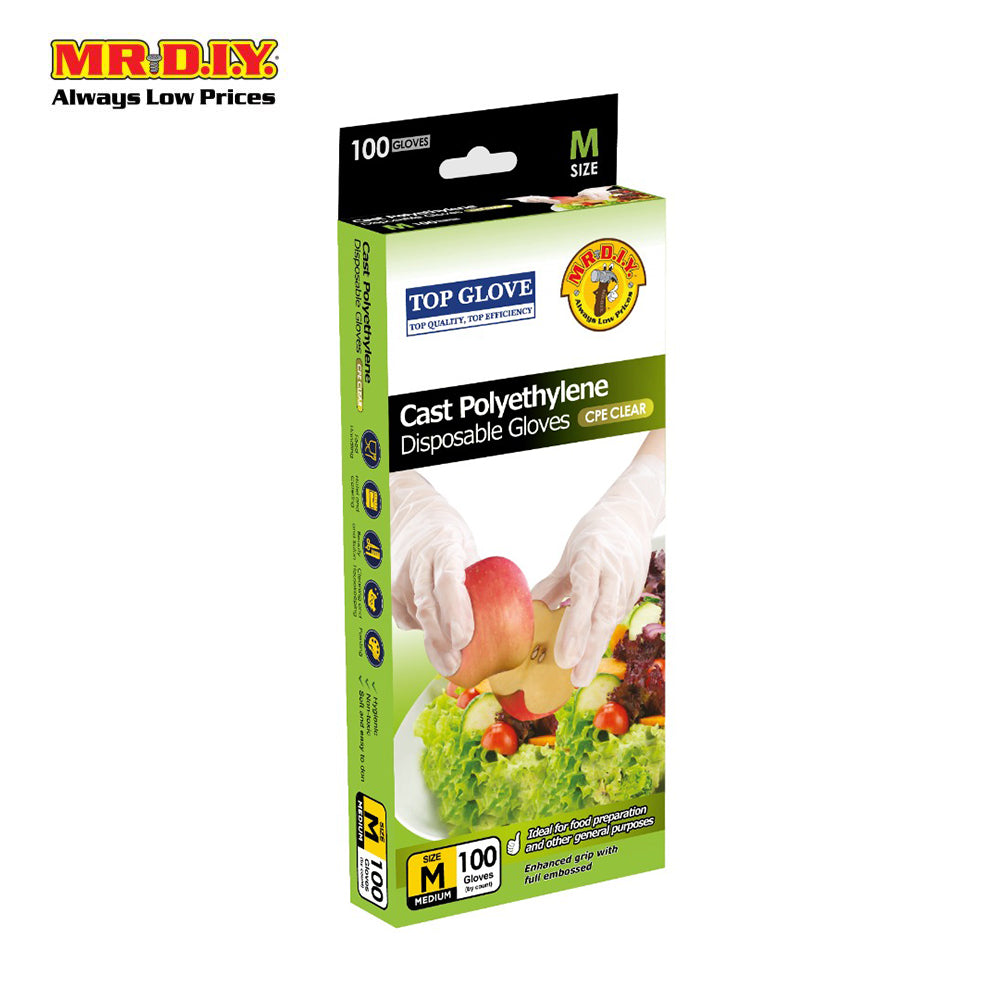 TOP GLOVE Pull Up Cast Polyethylene Disposable Gloves (Size: M)