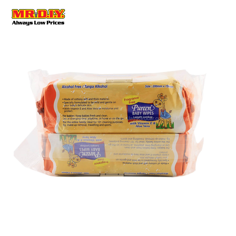 PUREEN Extra Moist Baby Wipes Fragrance Free with Clip Cover (2pcs x 80's)