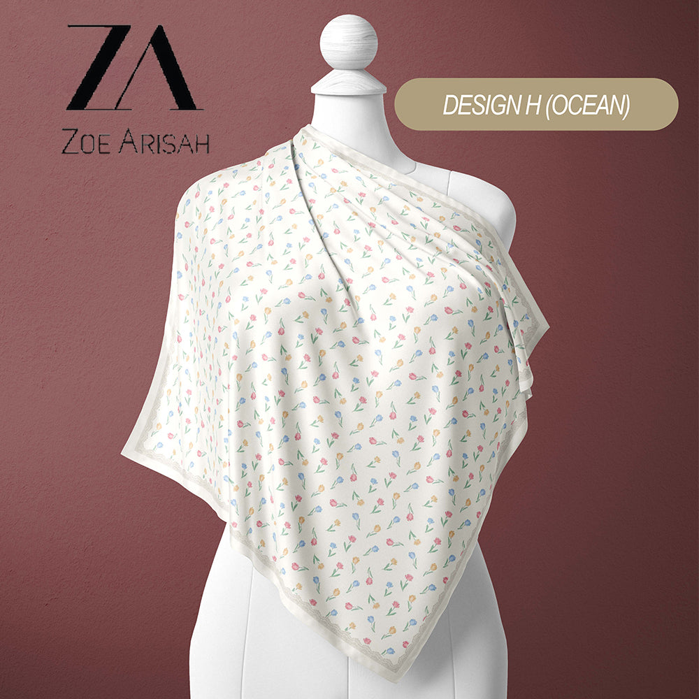 Tudung Bawal ZOE ARISAH Printed Square Hijab ( Bidang 45 inch)