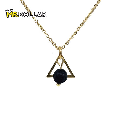 HIAS JEWELLERY Gold Necklace with Black Lava Natural Diffuser Stone - Triangle