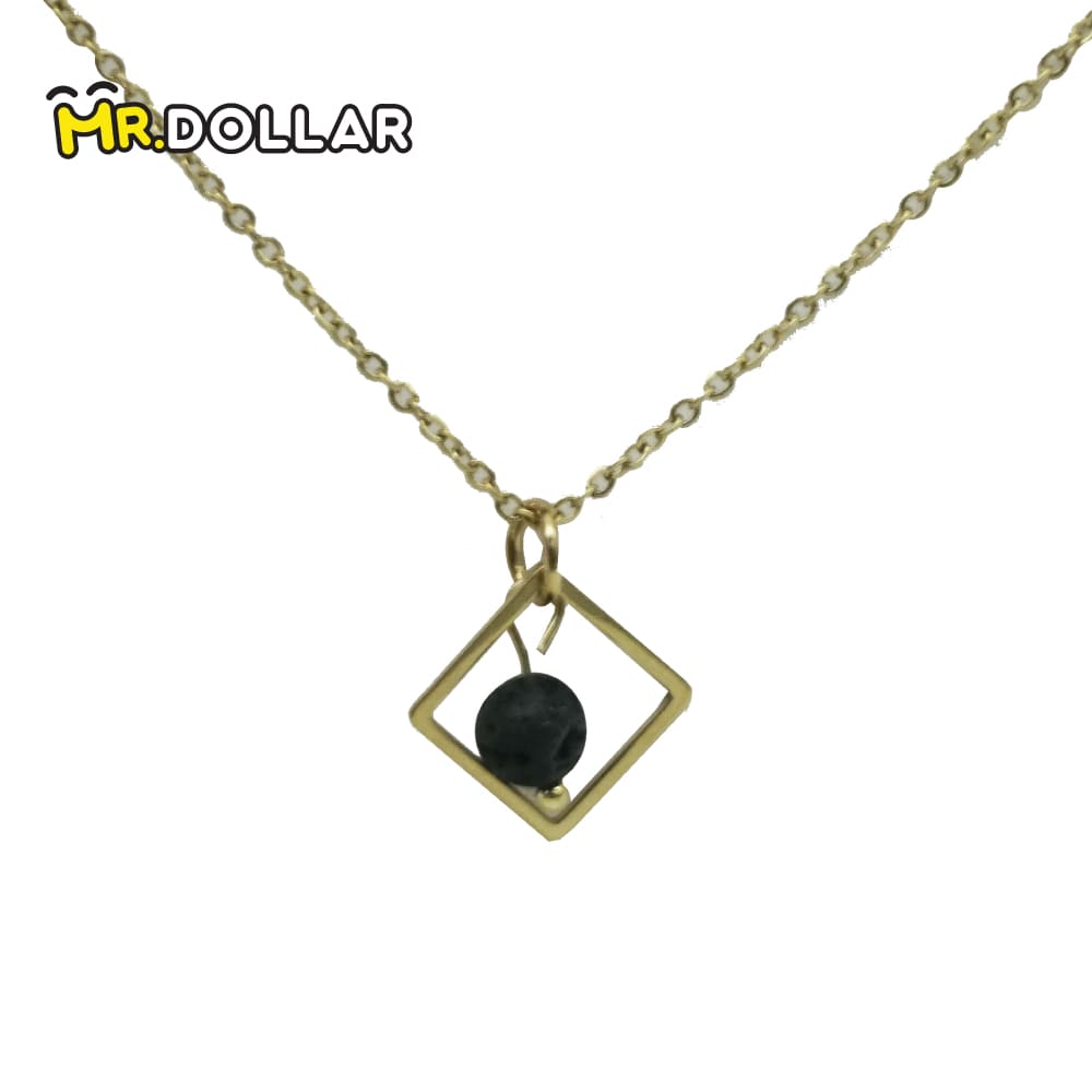 HIAS JEWELLERY Gold Necklace with Black Lava Natural Diffuser Stone - Hexagon